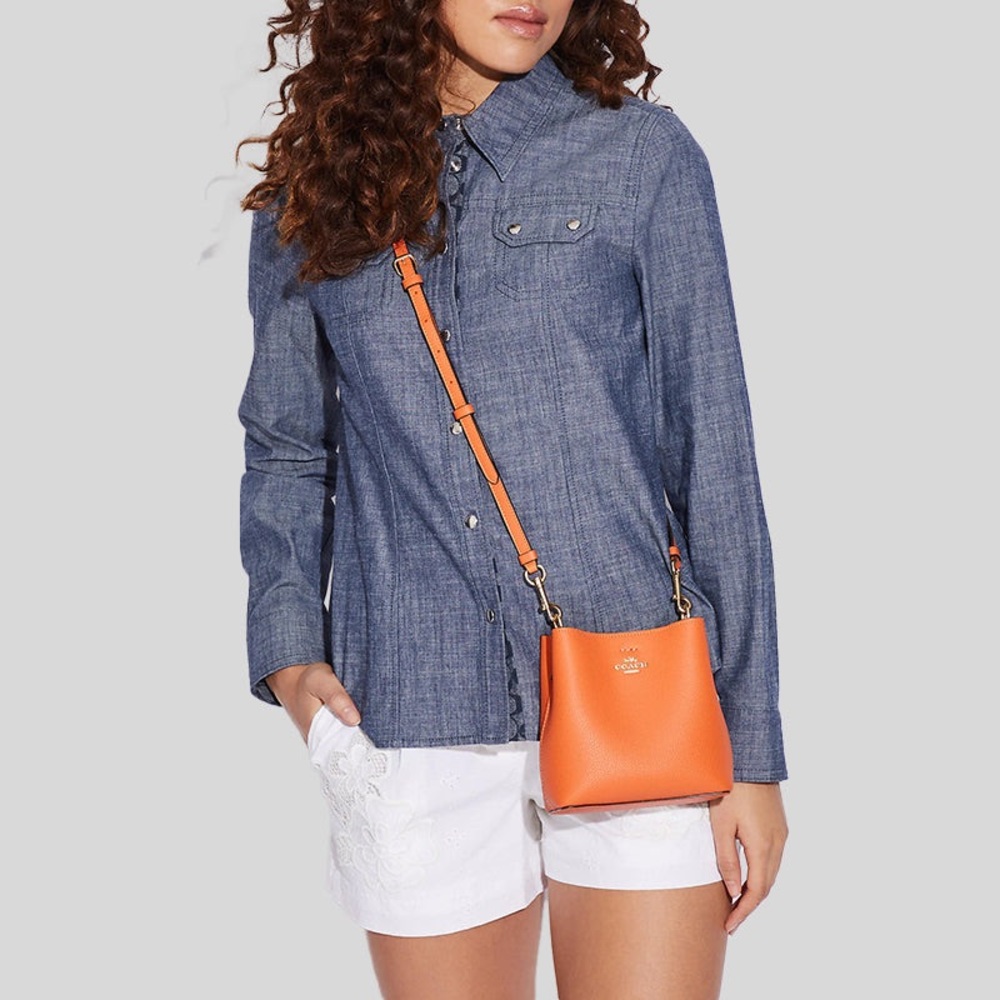 NWT💃Coach MINI Town Bucket Bag Candied Orange - Picture 8 of 9